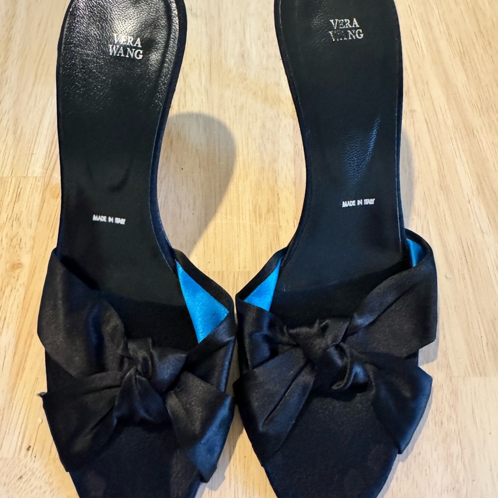 Vera Wang Black Mules with Bow Accent